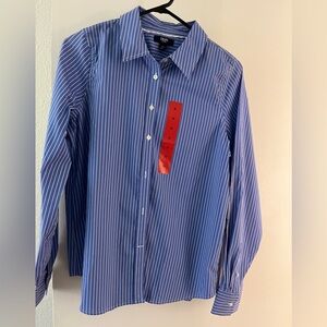NWT CHAPS Womens Striped Collared Button Down Shirt